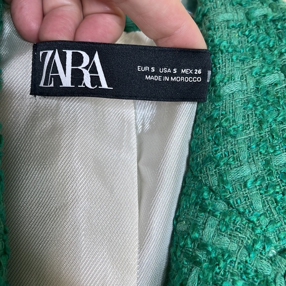 ZARA Green Tweed Textured Double Breasted Blazer Small - Picture 3 of 7